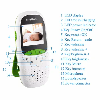 Franceză copil strigăt camera baby monitor 2.0 inch TFT LCD alarmă copil IR Viziune de Noapte Senzor de Temperatură cântece de Leagăn 2 Mod de a Vorbi