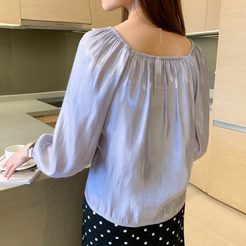 Toamna Satin Tricouri Femei Temperament V-neck All-meci Bluze Blusas Mujer De Moda 2021 Tricou cu Maneci Lungi, Solide Blusas 10542