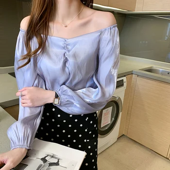Toamna Satin Tricouri Femei Temperament V-neck All-meci Bluze Blusas Mujer De Moda 2021 Tricou cu Maneci Lungi, Solide Blusas 10542
