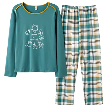 Toamna Bumbac Larg Picioarele Pijamas Femei Cu Maneci Lungi De Pijama Set Gât Rotund Plus Dimensiune Pijamale 2 Seturi De Piese Casual Imprimare Body