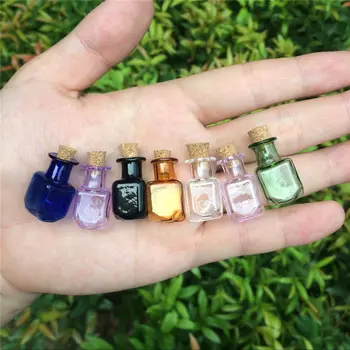 Mini Sticle De Sticlă Farmece Dreptunghi Drăguț Sticle Cu Dop Sticlute Diy Cadou Borcane Mici Pandantive Farmece Flacoane Mix 7 Culori