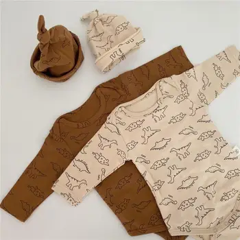 Toamna Noua De Dinozaur Baby Print Cu Maneci Lungi Din Bumbac Body Costum De Desene Animate Salopeta + Palarie Fetita Haine Băiat Copil Set