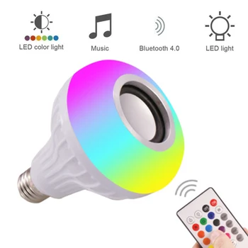 Difuzor Bec Lumina fără Fir Bluetooth Boxe E27 RGB 16 Culori 12W LED-uri Inteligente Muzica Bec Lumina de Muzică Juca Lampa Cu Telecomanda