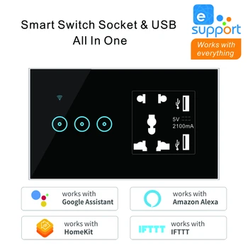 1/2/3 Gasca WiFi Smart Switch Universal Plug Socket 5 Gauri USB Încărcător de Perete Atingere Switch-uri de Lumină de Lucru cu Alexa de Start Google