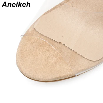Aneikeh Femei Papuci 2020 Moda cu Toc Femei Ciudat Tocuri Catâri PVC Transparent Pantofi Clar Deget de la picior Deschis Caise Dimensiunea 42