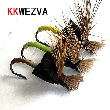 KKWEZVA 18pcs zbura de pescuit atrage insecte uscate plutitoare tip de insecte similare, artificiale Uscat musca momeala Păstrăv, cu momeală de pescuit
