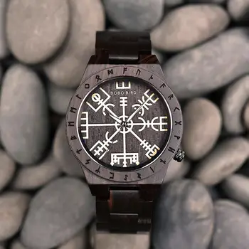 Reloj hombre BOBO PASĂRE din Lemn Ceas pentru Bărbați Runic Cerc Ceasuri cu Aur Conducerea de Venerație sau Vegvisir de sex Masculin Ceas Dropshipping