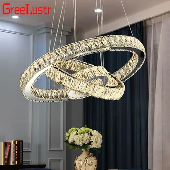 Modern, Lux Mare de Cristale de LED-uri Lampă de Pandantiv de Diamant Inel de LED-uri Candelabru din Oțel Inoxidabil Agățat Corpuri de iluminat cu LED Luciu