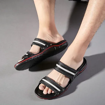 ALCUBIEREE Vara Respirabil Mens Sandale cu Dungi Papuci de casă Plat Flip Flops pentru Om Sandale de Plajă în aer liber Pantofi anti-alunecare Slide-uri