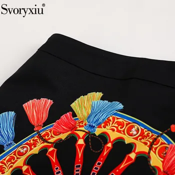 Svoryxiu Designer de Moda Toamna Fusta Costum Sexy Femei de Pe Umăr Volane, Bluza + Print Negru Fusta Mini 2 Bucata Set