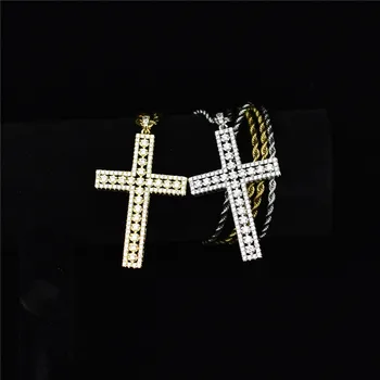 Clasic Pandantiv Cruce de Aur de Argint de Culoare Cupru Material CZ Colier Barbati Femei Bijuterii Hip Hop cu Lanț din Oțel Inoxidabil
