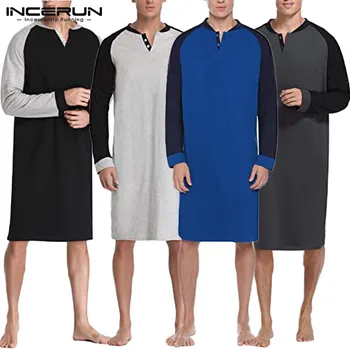 INCERUN Bărbați Mozaic Somn Halate de Agrement de Lungă Maneca V Gat Homewear Mens Confortabil cămașă de noapte Vrac Halate de baie Masculina S-5XL