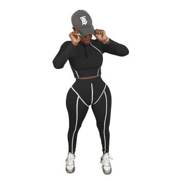 Adogirl Benzi Reflectorizante Mozaic Femei Trening Active 2 Bucata Set Cu Fermoar Cu Maneca Lunga Tricou Crop Top Jogging Pantaloni Jambiere