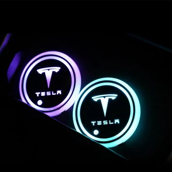 2 buc de Încărcare USB Colorate Led Inteligent Cana de Apa Luminos Coaster Masina Atmosferă de Lumină Pentru Tesla Model 3/S/X Interior Masina