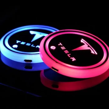2 buc de Încărcare USB Colorate Led Inteligent Cana de Apa Luminos Coaster Masina Atmosferă de Lumină Pentru Tesla Model 3/S/X Interior Masina