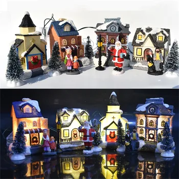 10Pc Lumini de Crăciun Rășină Casa in Miniatura Mobilier CONDUS Casa Decora Creative Cadouri de Craciun Iluminat Petrecere Acasă Decorare