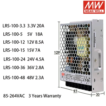 SPUI BINE LRS-100 85-264VAC să-DC 3.3 V 5V 12V 15V 24V 36V 48V 100W Meanwell Singură Ieșire de Comutare de Alimentare pentru LED-uri de Lumină
