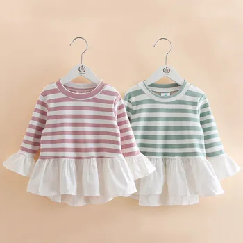 2020 Moda De Primăvară Copii 2-10 Ani Copilul Teuri Topuri O-Neck Long Sleeve Stripe Lace Mozaic Bumbac Toamna Baby Girls T-Shirt