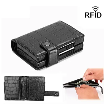 2020 Pu Piele Dublu de Metal de IDENTITATE al Titularului Cardului de Credit Cu RFID Carte de Epocă Caz Automată Bani Clip Mini Portofel de Afaceri