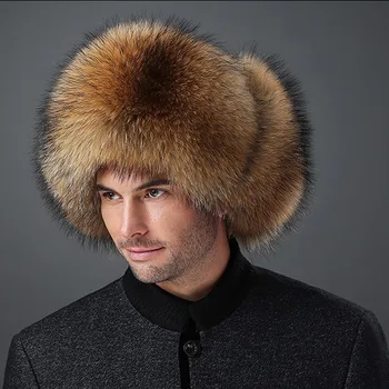 Iarnă adevărată fox caciula de blana pentru barbati naturale blană de raton pălărie proteja urechea destul de cald de înaltă calitate de vânzare fierbinte