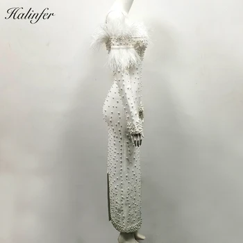 Halinfer 2019 Noi de Toamna pentru femei rochie sexy bodycon Slash Penele gâtului Conservatie bandaj rochie elegantă celebritate rochii de petrecere