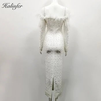 Halinfer 2019 Noi de Toamna pentru femei rochie sexy bodycon Slash Penele gâtului Conservatie bandaj rochie elegantă celebritate rochii de petrecere