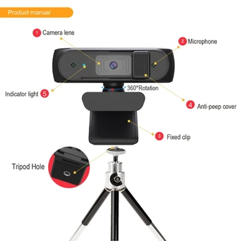 Webcam cu Microfon de 5 Megapixeli cu Auto Focus 1080P Camera USB pentru Calculator Desktop PC camera web pentru apeluri Video de Înregistrare