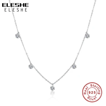 ELESHE de Lux Argint 925 Cubic Zircon Cristal Rotund Cravată Coliere Pandantiv pentru Femei de Nunta Originale Bijuterii de Argint