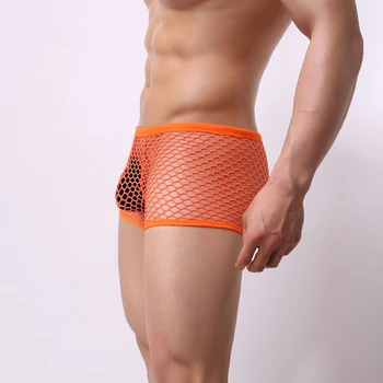 Sexy Bărbați Vedem Prin Lenjerie de corp HOMOSEXUALI Ochiuri Mari U Convex Complet Transparent Boxer Shorts Club de noapte Exotice Chiloți Respirabil