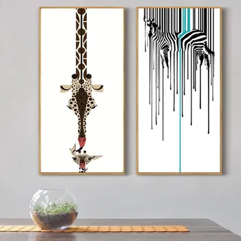 Triptic Decorative Abstracte Pictura Living Modern Neînrămate Artă În Alb Și Negru Zebra Personalitate Girafa Tablouri Canvas