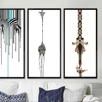 Triptic Decorative Abstracte Pictura Living Modern Neînrămate Artă În Alb Și Negru Zebra Personalitate Girafa Tablouri Canvas