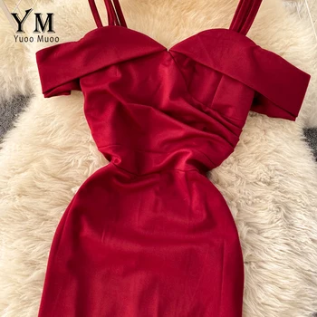 YuooMuoo Brand de Moda de Lux de Talie Mare Doamnelor Rochie 2021 Noi de Vara Pe Umăr, Genunchi-lungime Rochie Bodycon Doamnelor Rochie de Petrecere