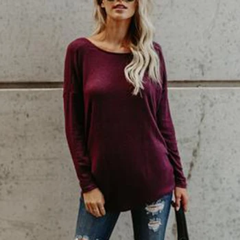 Femei Femei sexy cu mâneci lungi T-shirt, tricou casual subțire vrac solid de culoare sălbatice pulover cămașă
