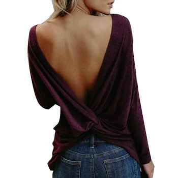 Femei Femei sexy cu mâneci lungi T-shirt, tricou casual subțire vrac solid de culoare sălbatice pulover cămașă