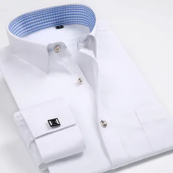 2017 Bărbați de Lux francez Manseta Culoare Solidă Rochie Camasi Noi Mozaic Carouri Neck Long Sleeve Classic fit Shirt M569