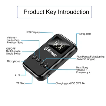 Bluetooth 5.0 Receptor Transimtter Muzica Stereo FM Transmițător pentru Căști Difuzoare Wireless Adaptor AUX Suport TF Card