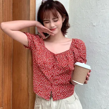 Noi De Bluze Pentru Femei De Vacanță Casual Manșon De Puf Topuri Doamnelor Floral Bluza Boho-Coreean De Vară De Moda De Top