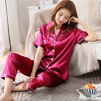 Set De Pijama Pentru Femei Floral Silk Satin Sleepwear Mâneci Scurte, Pantaloni Lungi De Somn Costum Doamnelor Niste Pijamale De Mătase Acasă Îmbrăcăminte Îmbrăcăminte De Noapte