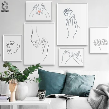 Rezumat Doamna Linie de Desen, Picture Home Decor Nordic Panza Pictura Arta de Perete Frunze Corpul Mână Postere și de Imprimare pentru Camera de zi