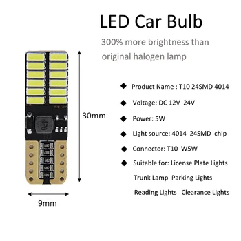 10BUC led t10 w5w 24smd 4014 canbus w5w licență t10 w5w led-uri auto lumina de interior
