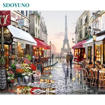 SDOYUNO Cadru de BRICOLAJ, Pictura De Numere Kituri Strada Paris Peisaj de Perete de Arta canvas imagini de numere de Decor Acasă 40x50cm