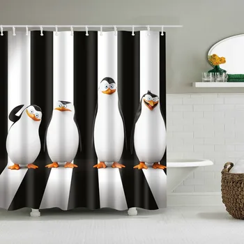 Antarctica pinguin baie perdeaua de la duș în alb și negru picătură de transport maritim impermeabil perdea de duș inele
