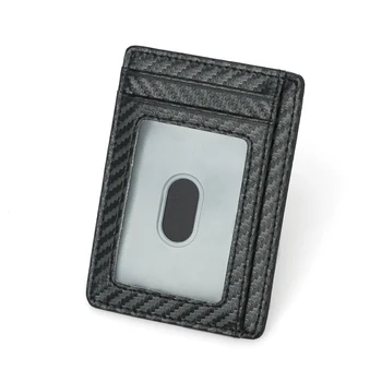 BONAMIE Fibra de Carbon Titularul Cardului de Credit, Mini Slim RFID Portofele din Piele Pu Neagra Titularul Cardului de Afaceri Pentru Bărbați Simplu Geanta Sac