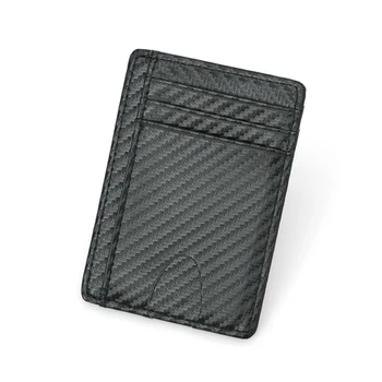 BONAMIE Fibra de Carbon Titularul Cardului de Credit, Mini Slim RFID Portofele din Piele Pu Neagra Titularul Cardului de Afaceri Pentru Bărbați Simplu Geanta Sac