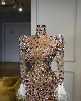 2020 Mare Moda Bling Multi Culoare Rochii De Seara Lungi Cristale Perle Rochii De Bal Pentru Femei Petrecere De Noapte Transparentă Musulman Rochii