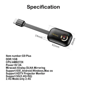 G9 Plus 2.4 G / 5G 4K Wireless compatibil HDMI HD 265 de Afișare Wifi Dongle Oglindă Miracast Receptor Airplay Pentru Proiector Hdtv