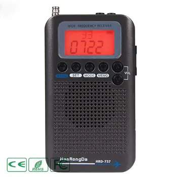 DRU-737 Gri Radio Portabil de Înaltă Sensibilitate și Întuneric FM / AM / SW / CB / Aer / VHF Banda Stereo Receptor Radio cu Ceas Deșteptător