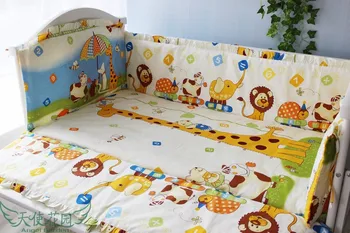 6PCS mediu-friendly de imprimare de Pat pentru Copii, pat de copil set de lenjerie de pat,îmbrăcăminte pentru copii Leagăn Protector (4bumpers+foaie+de pernă)
