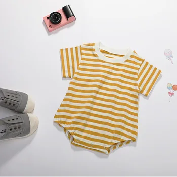 Bumbac Nou-Născut Tripleți Copil Mic Fată De Vară Drăguț Cu Dungi Maneca Scurta Salopeta Nou Corp De Îmbrăcăminte Pentru Copii
