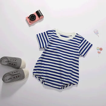 Bumbac Nou-Născut Tripleți Copil Mic Fată De Vară Drăguț Cu Dungi Maneca Scurta Salopeta Nou Corp De Îmbrăcăminte Pentru Copii